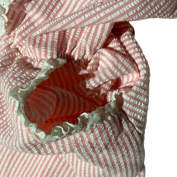 Vintage 90s Junior Wiz Pink & White Seersucker Sundress with Eyelet Trim Size 5 - Picture 12 of 13